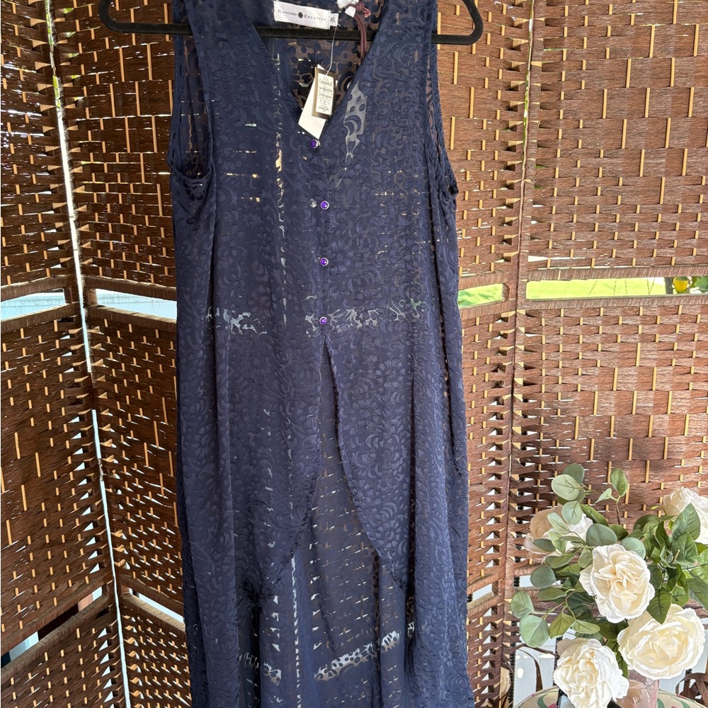 Chic Navy High-Low Lace Duster